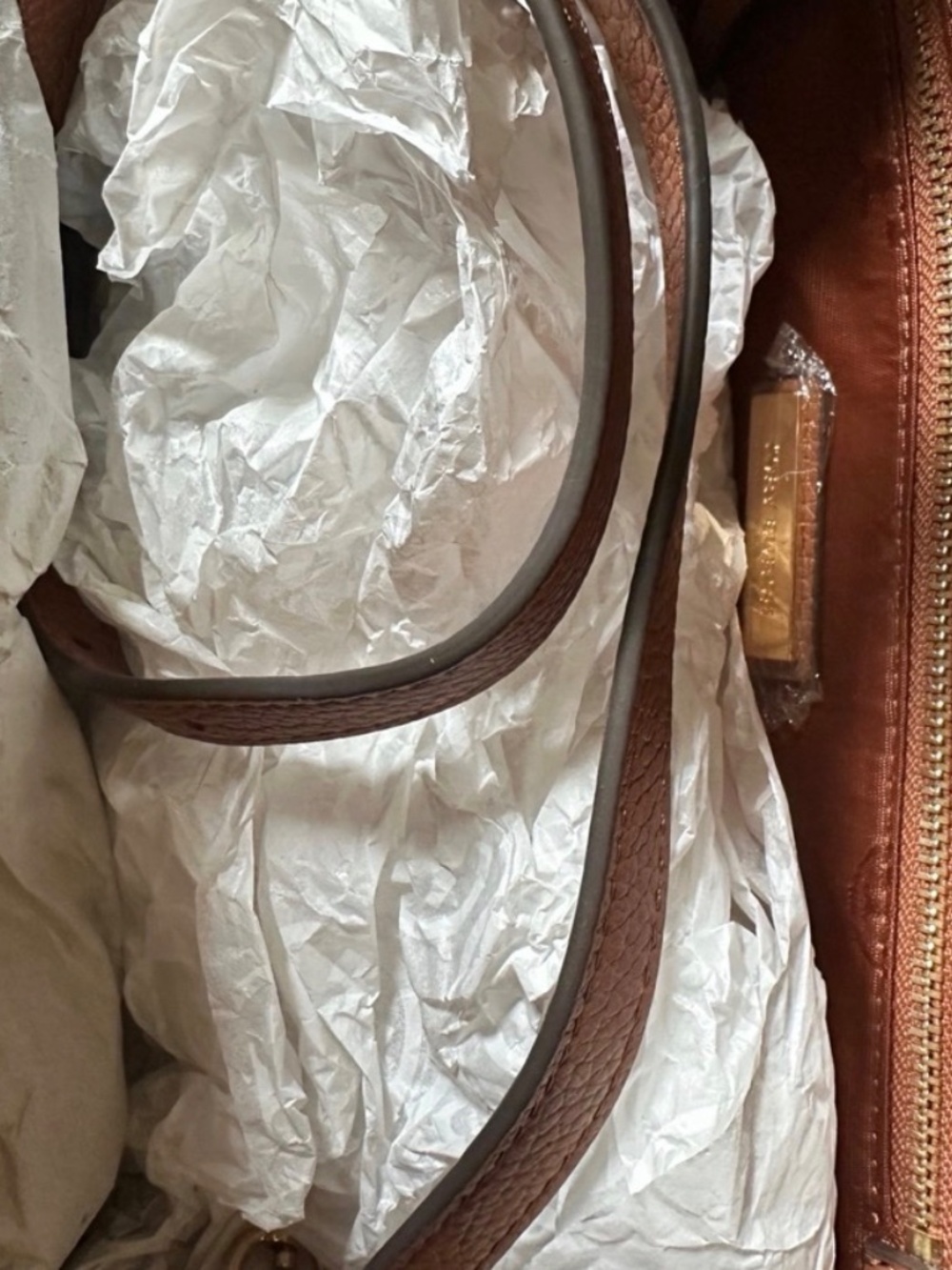 NWT Tory Burch Thea Slouchy Satchel Classic Tan 77163 Leather Brown Gold Tone - Picture 7 of 7